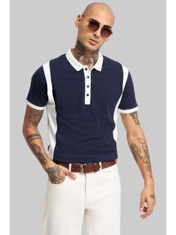 UNDERRATED CLUB - Navy Blue Colorblocked Polo T-Shirt