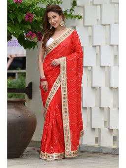 Beatitude - Red Embroidered Saree with Unstitched Blouse