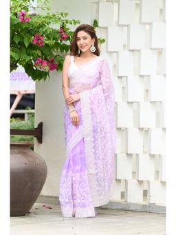 Beatitude - Lavender Embroidered Saree with Unstitched Blouse