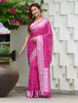 Beatitude - Pink Banarasi Saree with Unstitched Blouse