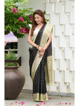 Beatitude - Black Banarasi Saree with Unstitched Blouse