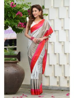 Beatitude - Grey Banarasi Saree with Unstitched Blouse