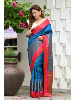 Beatitude - Blue Banarasi Saree with Unstitched Blouse