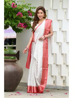 Beatitude - White Banarasi Saree with Unstitched Blouse
