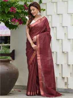 Beatitude - Maroon Kota Viscose Silk Saree with Unstitched Blouse