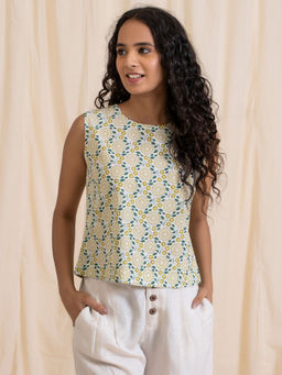 Akiso - Yellow Green Printed Crop Top