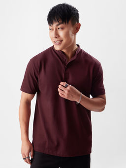 The Souled Store - Original Solid Maroon Mandarin Polos for Men
