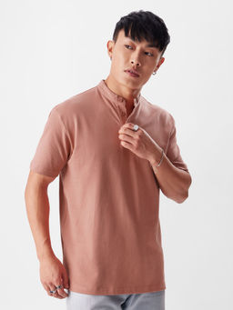 The Souled Store - Original Solid Desert Rose Mandarin Polos for Men