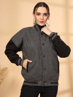 CHKOKKO - Charcoal Oversized Varsity Jacket