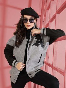 CHKOKKO - Grey Oversized Varsity Jacket