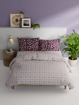BIANCA - 4-Piece Cotton Double Bed Sheet Bedding Set (Victoria) Grey/Purple (Queen)