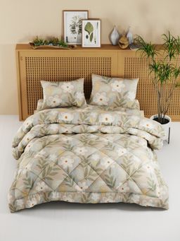 BIANCA - 4-Piece Double Bed Sheet Bedding Set (California) Floral-Light Brown (Queen)