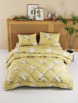BIANCA - 4-Piece Double Bed Sheet Bedding Set (California) Floral-Yellow (Queen)