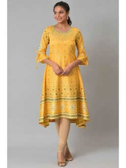 Aurelia - Women Yellow Festive Floral Print Crepe Kurta