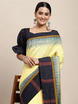 Odette - Bhagalpuri Silk Yellow Printed Saree with Unstitched Blouse