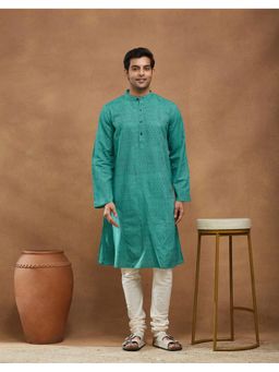 Fabindia - Teal Cotton Hand Block Print Long Kurta