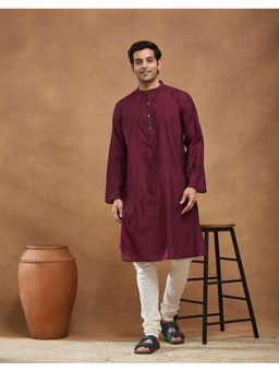 Fabindia - Wine Cotton Silk Cutwork Long Kurta