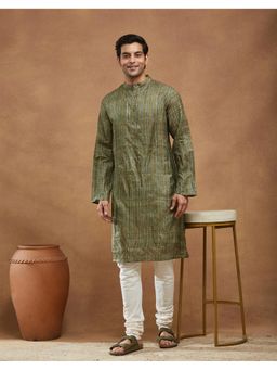 Fabindia - Green Silk Hand Block Print Long Kurta