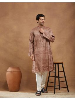 Fabindia - Orange Silk Hand Block Print Long Kurta