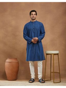 Fabindia - Blue Cotton Printed Long Kurta