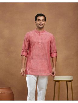 Fabindia - Pink Cotton Dobby Slim Fit Shirt Kurta
