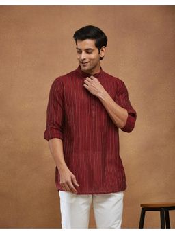 Fabindia - Maroon Cotton Dobby Slim Fit Shirt Kurta