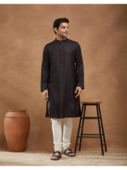 Fabindia - Viscose Silk Slim Fit Black Long Kurta