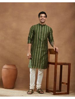 Fabindia - Green Silk Blend Slim Fit Long Kurta