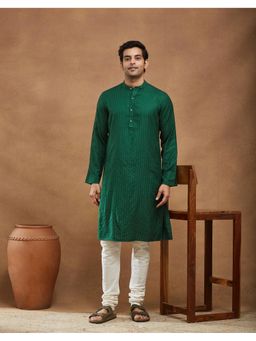 Fabindia - Green Viscose Blend Dobby Slim Fit Long Kurta
