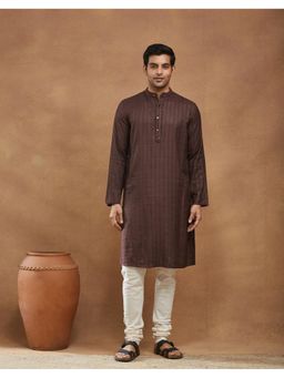 Fabindia - Wine Viscose Blend Dobby Slim Fit Long Kurta
