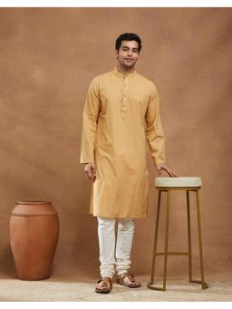 Fabindia - Mustard Cotton Striped Slim Fit Long Kurta