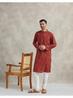 Fabindia - Maroon Cotton Bagru Printed Slim Fit Long Kurta
