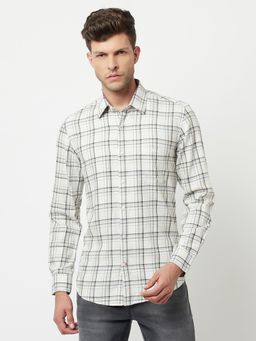 CRIMSOUNE CLUB - Men Cream Tartan Checked Shirt