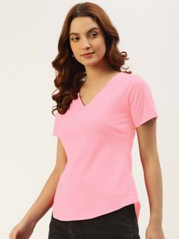 BRINNS - Pink V-Neck Pure Cotton T-Shirt