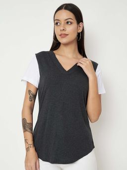 BRINNS - V-Neck Colorblock Pure Cotton T-Shirt