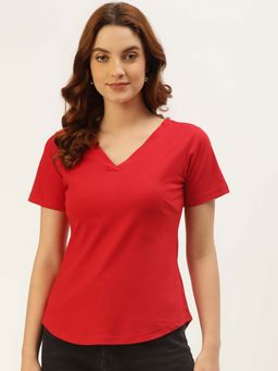 BRINNS - Red V-Neck Pure Cotton T-Shirt