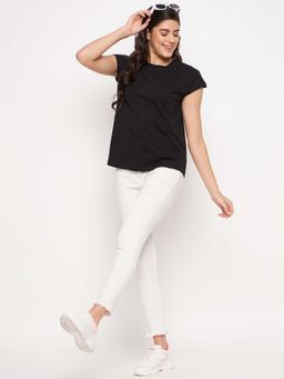 BRINNS - Black Round Neck Cap Sleeves T-Shirt