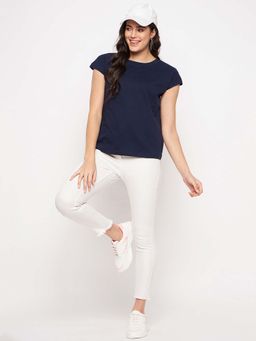 BRINNS - Navy Blue Round Neck Cap Sleeves T-Shirt