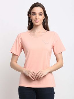 BRINNS - Peach Solid Round Neck Cotton T-Shirt