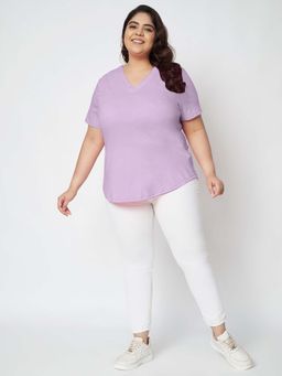 BRINNS - Plus Size Lavender V-Neck Cotton T-Shirt