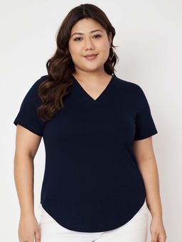 BRINNS - Plus Size Solid V-Neck Cotton T-Shirt
