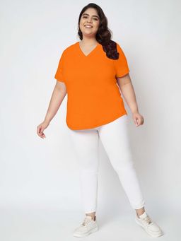 BRINNS - Plus Size Orange V-Neck Cotton T-Shirt