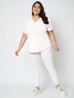 BRINNS - Plus Size White V-Neck Cotton T-Shirt