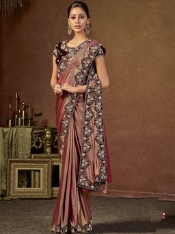 Odette - Maroon Shimmer Lycra Designer Saree with Unstitched Blouse
