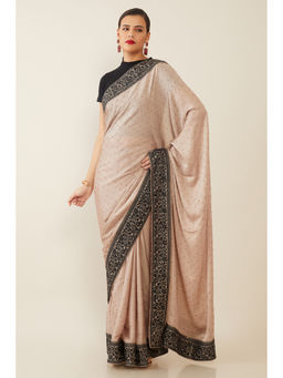 Soch - Brown Satin Embellished Saree with Unstitched