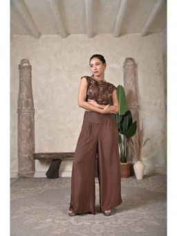 Bani Khurana - Cocoa Bloom Embroidered Crop Top and Pant