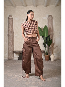 Bani Khurana - Brown Textured Concept Crop Top and Pant