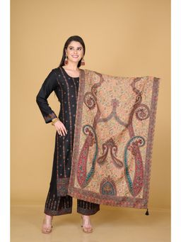 Safaa - Womens Black Acro Wool Woven Unstitched Suit and Dupatta (Set of 3)