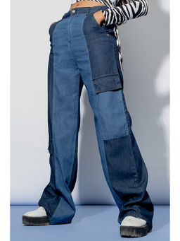 FREAKINS - Blue Block Straight Jeans