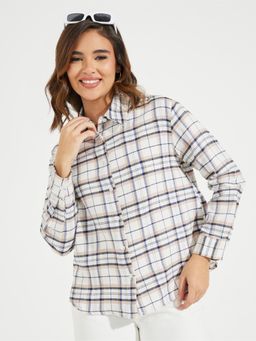 Styli - Women Multi-Color Checkered Oversized Full Sleeves Shirt